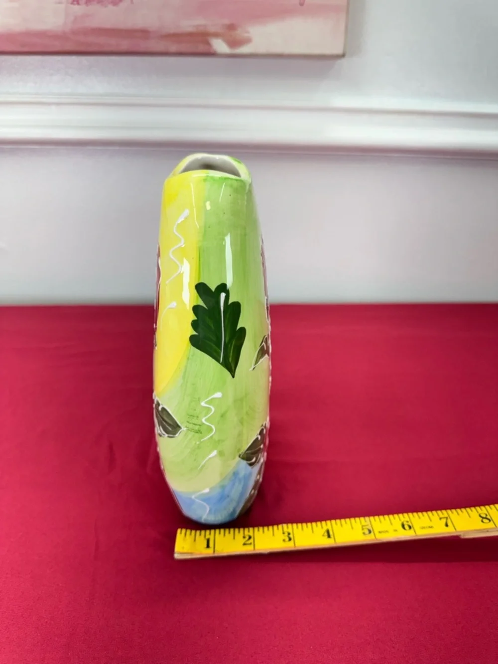 9INCH TALL HAND PAINTED ROSE CERAMIC FLOWER VASE .